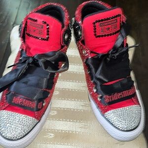 Reddish and Black Blinged mid-Top Converse w/Black and Red Close Chain
